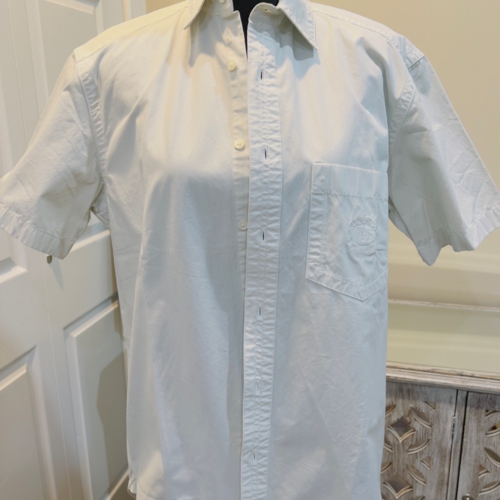 Burberry Men's Cream Short Sleeve %100 Cotton Button Down Shirt